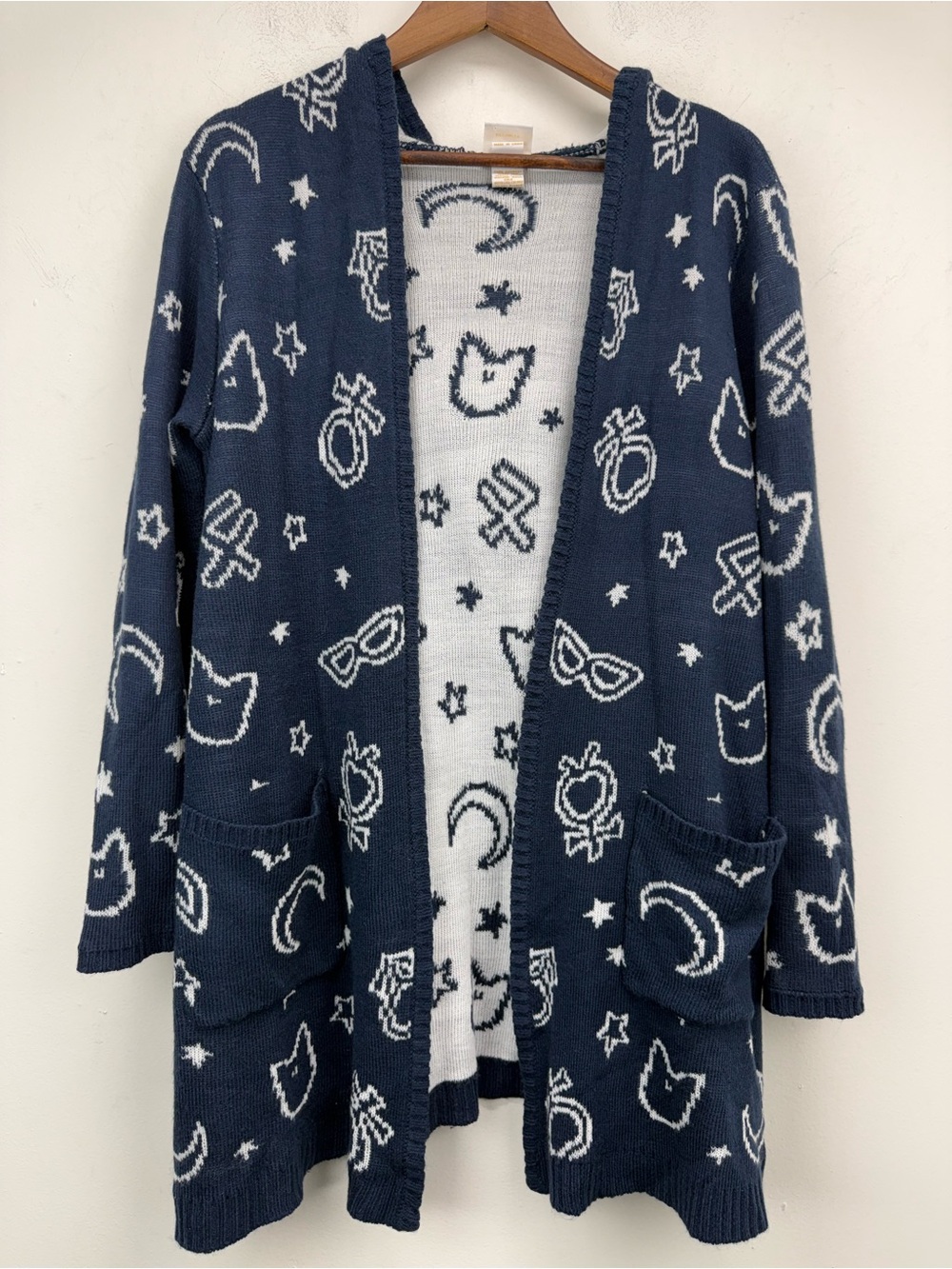 Sailor Moon size 0/Large Women’s Blue White Hooded Open Front Cardigan Sweater
